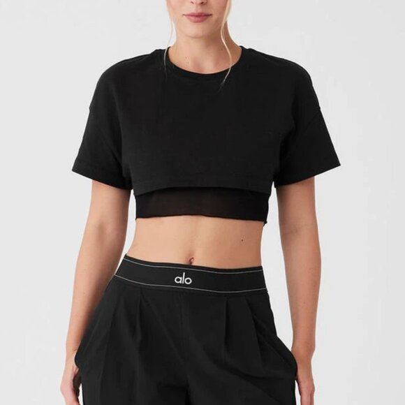 Alo Crop Top made you look tee layered womens black (small) athleisure workout - Picture 1 of 8